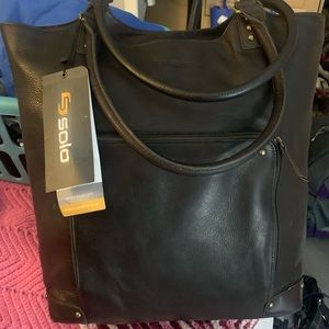 Solo New York 16" Leather Laptop Bucket Tote Bag